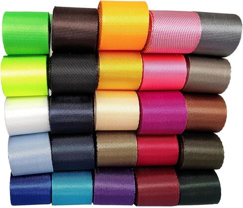 Yo-Yo2015 حزام نايلون 3/4 بوصة 100 ياردة 25 لونًا مختلطًا حزام نايلون مسطح متين لحقيبة الظهر، حزام الشحن، مقود أو طوق الحيوانات الأليفة، البستنة، الحرف اليدوية (100 ياردة، 3/4 بوصة) in Kuwait