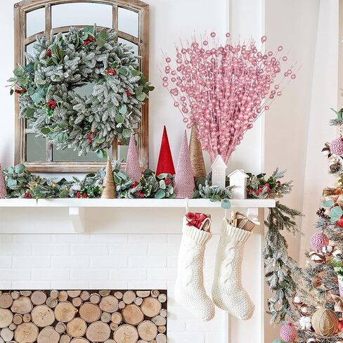 DearHouse 10 عبوات من سيقان التوت اللامعة لعيد الميلاد، 15 بوصة من اختيارات عيد الميلاد الاصطناعية لزينة شجرة عيد الميلاد، إكليل عيد الميلاد DIY، الحرف اليدوية، ديكور منزلي للعطلات (فضي) in Kuwait