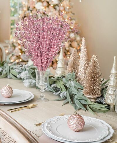 DearHouse 10 عبوات من سيقان التوت اللامعة لعيد الميلاد، 15 بوصة من اختيارات عيد الميلاد الاصطناعية لزينة شجرة عيد الميلاد، إكليل عيد الميلاد DIY، الحرف اليدوية، ديكور منزلي للعطلات (فضي) in Kuwait