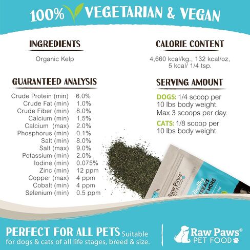 Raw Paws Organic Kelp for Dogs & Cats, 8-oz - Iodine Rich for Thyroid, Digestive & Immune Health - Seaweed Powder for Dogs, Sea Kelp for Cats, Kelp Supplement for Dogs, Dried Kelp Powder for Dogs in Saudi Arabia
