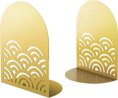 QiMing Ukiyoe Auspicious Clouds Bookends for Books,2 Pair Metal Wavy Pattern Book Holders for Office Shelves Adults & Kids Gift(Gold*2) in Kuwait