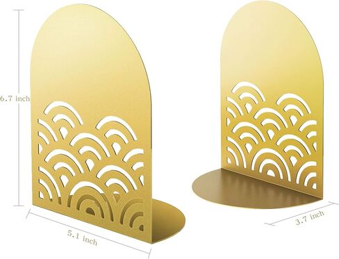 QiMing Ukiyoe Auspicious Clouds Bookends for Books,2 Pair Metal Wavy Pattern Book Holders for Office Shelves Adults & Kids Gift(Gold*2) in Kuwait