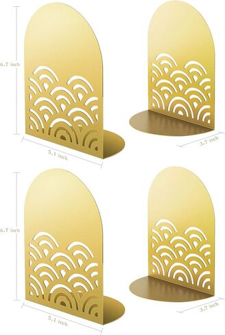 QiMing Ukiyoe Auspicious Clouds bookends للكتب، زوجان من حاملات الكتب المعدنية المتموجة لرفوف المكتب هدية للبالغين والأطفال (ذهبي * 2) in Kuwait
