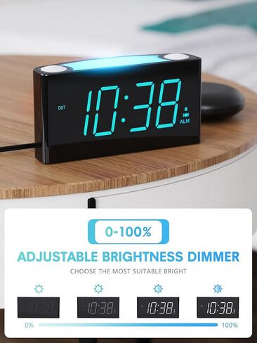 Rocam Digital Alarm Clock for Bedrooms - Large 7.5'' LED Display with Dimmer, Snooze, 7 Color Night Light, Easy to Set, USB Chargers, Battery Backup, 12/24 Hour for Kids,Heavy Sleepers(Blue) in Kuwait