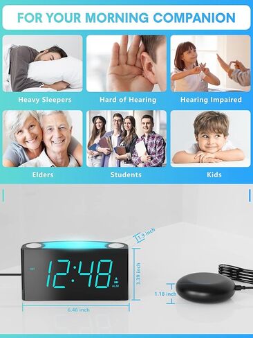 Rocam Digital Alarm Clock for Bedrooms - Large 7.5'' LED Display with Dimmer, Snooze, 7 Color Night Light, Easy to Set, USB Chargers, Battery Backup, 12/24 Hour for Kids,Heavy Sleepers(Blue) in Kuwait