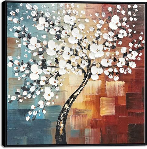 Wieco Art Large Modern Abstract White Flowers Oil Paintings on Canvas Wall Art Morning Glory 100% Hand Painted Floral Gallery Wrapped Artwork for Living Room Bedroom Home Office Decor in Kuwait