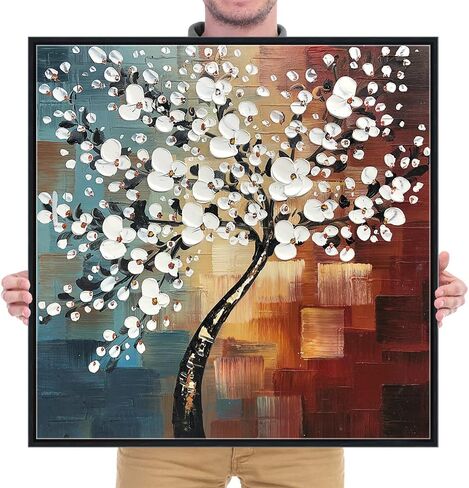 Wieco Art Large Modern Abstract White Flowers Oil Paintings on Canvas Wall Art Morning Glory 100% Hand Painted Floral Gallery Wrapped Artwork for Living Room Bedroom Home Office Decor in Kuwait