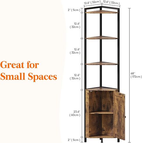 Lifewit Corner Shelf with LED, 5 Tier Corner Storage Cabinet with Doors, 68" Tall Corner Bookshelf Display Stand Rack for Living Room, Bedroom, Kitchen, Gaming Room, Small Space, Rustic Brown in Saudi Arabia