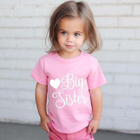 Big Sister Shirt Toddler Girls T-Shirts Promoted to Best Big Sister Announcement Tees Little Kids Mermaid Top White Pink 2-7T in Saudi Arabia