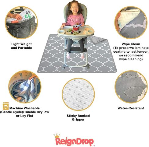 54" XL Splat Mat for Under High Chair- Creative Design for Art Floor Cover, Food Spills for Baby or Toddler. Non Slip, Waterproof, Machine Washable, Durable, Reusable (Fun and Educational) in Saudi Arabia