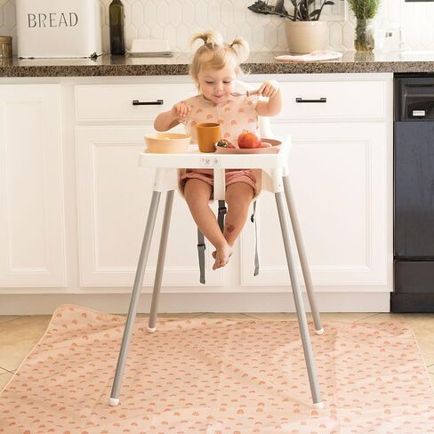 Tiny Twinkle Splat Mat for Under High Chair or Table | 44" x 44" Waterproof & Mess-Proof High Chair Mat for Baby, Machine Washable for Mealtime or Art(Beige Checkers) in Saudi Arabia