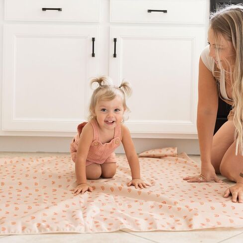 Tiny Twinkle Splat Mat for Under High Chair or Table | 44" x 44" Waterproof & Mess-Proof High Chair Mat for Baby, Machine Washable for Mealtime or Art(Beige Checkers) in Saudi Arabia