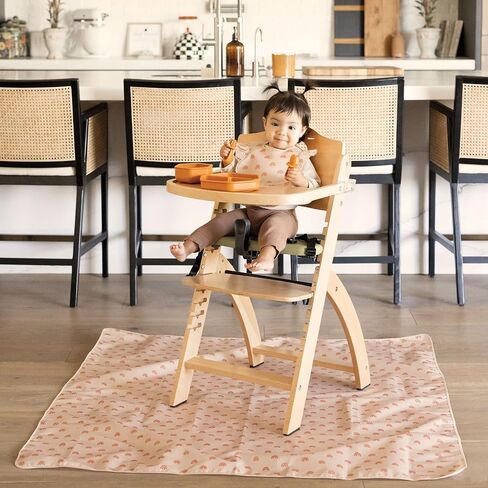 Tiny Twinkle Splat Mat for Under High Chair or Table | 44" x 44" Waterproof & Mess-Proof High Chair Mat for Baby, Machine Washable for Mealtime or Art(Beige Checkers) in Saudi Arabia