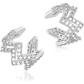 Lansora Cz Paved Leaf Vine Wave Criss Cross Ear Cuffs Earrings Cubic Zirconia Silver Gold Non Pierced Cartilage Conch Earrings in Kuwait