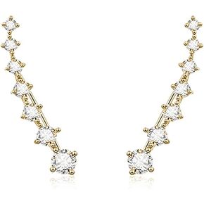 Reffeer Solid 925 Sterling Silver 7 Crystals Cuff Earrings Climber for Women Girls Crawler Earrings Wraps