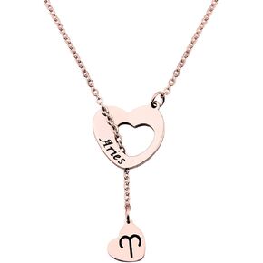 ENSIANTH Rose Gold Zodiac Signs Heart Necklace Stainless Steel Lariat Y Necklace Best Birthday Gift in Saudi Arabia