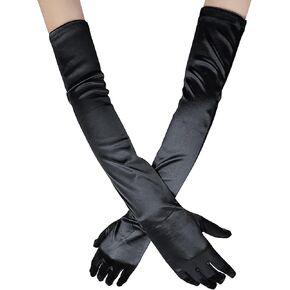 CXQRR 21" Long Black Flapper Evening Opera Satin Gloves for Women Elbow Length 1920s in Kuwait