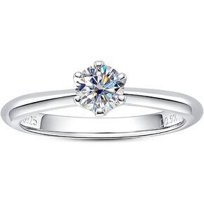 Moissanite Ring, 0.5/1/1.5/2/2.5/3CT Round Brilliant Cut Moissanite Diamond Six Prong Solitaire Engagement Ring Gold Plated 925 Sterling Silver Promise Wedding Rings for Women with Certificate