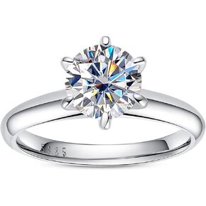 Moissanite Ring, 0.5/1/1.5/2/2.5/3CT Round Brilliant Cut Moissanite Diamond Six Prong Solitaire Engagement Ring Gold Plated 925 Sterling Silver Promise Wedding Rings for Women with Certificate