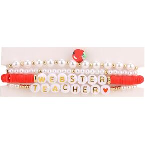 COLORFUL BLING Teacher Appreciation Bracelets Solf Clay Love Teach Inspire Letter Beaded Teacher Bracelets Teacher Gift for Women