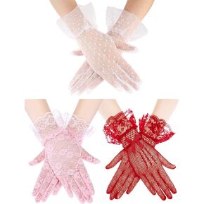 Ladies Lace Gloves Tea Party Gloves Women Elegant Short Gloves Wrist Length Floral Gloves for Dinner Wedding Bridal Tea Party in Saudi Arabia