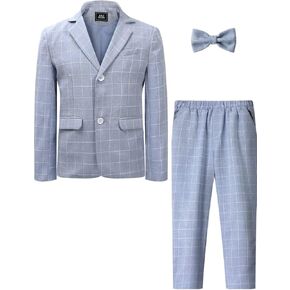 A&J DESIGN Boys' 2-Piece Suits Set Jacket Pants Bow Tie Kids Plaid Formal Outfits