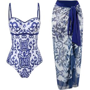 Wuitrie Womens Bikini Set 2 Piece Boho Vintage Print Halter Tummy Control Strappy Swimsuits with Bikini Maxi Wrap Skirt in Kuwait