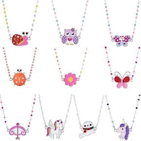 SYNLIN 10 قطع من القلائد الملونة المينا مطرزة بالخرز للفتيات المراهقات والأطفال مجوهرات للبنات in Kuwait