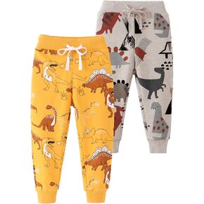 Toddler Baby Boy's Cartoon Print Dinosaur Car Animal Cotton Pants Drawstring Elastic Sweatpant(2-Pack 3-Pack) in Kuwait