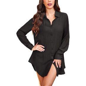 Ekouaer Sleep Shirts for Women Button Down Sleep Dress Nightgowns Sheer Long Sleeve Boyfriend Nightshirt in Saudi Arabia