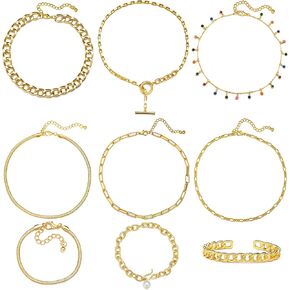 17 MILE Gold Chain Necklace and Bracelet Sets for Women Girls Dainty Link Paperclip Choker Jewelry for Christmas Gifts in Kuwait