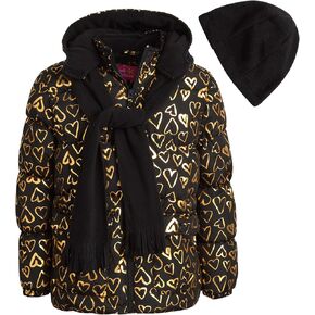 Pink Platinum Girls Winter Coat Fleece Lined Bubble Puffer Jacket, Scarf, Beanie (4-16)