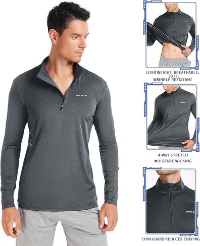 AGVNG بلوفر رجالي خفيف الوزن بسحاب 1/4 قمصان مطاطية فتل الرطوبة للجري والصيد والمشي لمسافات طويلة قميص رياضي من الجيرسيه in Kuwait