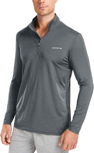 AGVNG بلوفر رجالي خفيف الوزن بسحاب 1/4 قمصان مطاطية فتل الرطوبة للجري والصيد والمشي لمسافات طويلة قميص رياضي من الجيرسيه in Kuwait