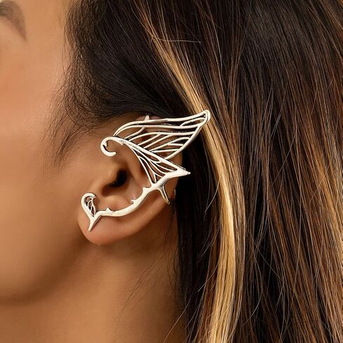 Ymqewq Kenfery Vintage Elves Ear Cuff 1 قطعة ريترو مثقوبة الأذن التفاف الغضروف حلق مسمار القوطية الفتاة تخريمية قزم تأثيري الأذن فراشة مجوهرات للنساء الفتيات (الذهب) in Saudi Arabia