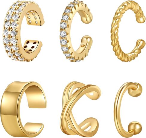 PRETOLE Ear Cuff Earrings for Women 14K Gold Plated Ear Cuff Earrings with Cubic Zirconia Clip On Fake Helix Cartilage Earring Non Pierced Cuff Earrings for Girls in Kuwait