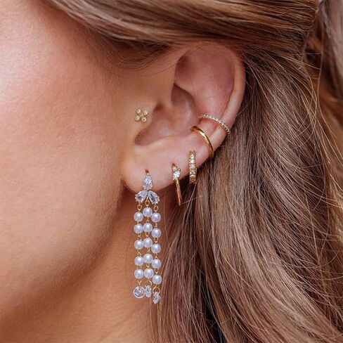 PRETOLE Ear Cuff Earrings for Women 14K Gold Plated Ear Cuff Earrings with Cubic Zirconia Clip On Fake Helix Cartilage Earring Non Pierced Cuff Earrings for Girls in Kuwait