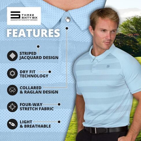 قمصان بولو جولف Three Sixty Six للرجال - قمصان بولو جولف ذات ياقة جافة - خفيفة الوزن وقابلة للتنفس مع نسيج مطاطي in Kuwait