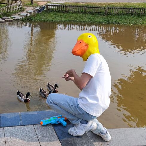 قناع بطة هالفورد، قناع رأس كامل على شكل بطة صفراء لطيفة، قناع وجه حيوان فاخر من اللاتكس المضحك، دعائم الحفلات التنكرية للبالغين in Kuwait