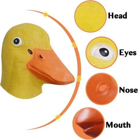 قناع بطة هالفورد، قناع رأس كامل على شكل بطة صفراء لطيفة، قناع وجه حيوان فاخر من اللاتكس المضحك، دعائم الحفلات التنكرية للبالغين in Kuwait