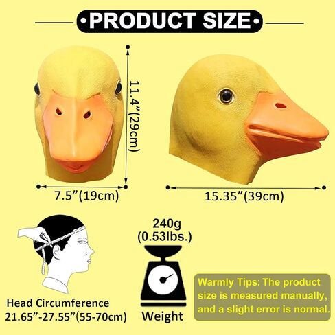قناع بطة هالفورد، قناع رأس كامل على شكل بطة صفراء لطيفة، قناع وجه حيوان فاخر من اللاتكس المضحك، دعائم الحفلات التنكرية للبالغين in Kuwait