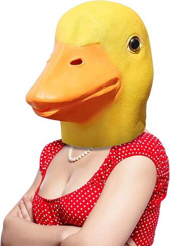 قناع بطة هالفورد، قناع رأس كامل على شكل بطة صفراء لطيفة، قناع وجه حيوان فاخر من اللاتكس المضحك، دعائم الحفلات التنكرية للبالغين in Kuwait