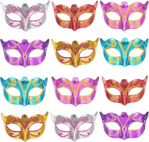 Bememo 12 Pieces Mardi Gras Masks Shining Plated Gold Masquerade Mask Wedding Props Party Costume Accessory in Saudi Arabia