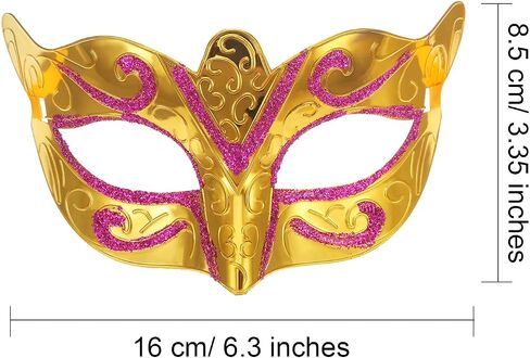 Bememo 12 Pieces Mardi Gras Masks Shining Plated Gold Masquerade Mask Wedding Props Party Costume Accessory in Saudi Arabia