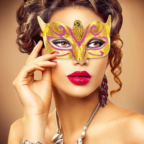 Bememo 12 Pieces Mardi Gras Masks Shining Plated Gold Masquerade Mask Wedding Props Party Costume Accessory in Saudi Arabia