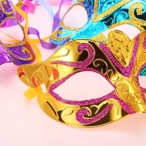 Bememo 12 Pieces Mardi Gras Masks Shining Plated Gold Masquerade Mask Wedding Props Party Costume Accessory in Saudi Arabia