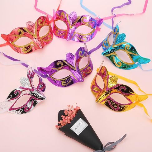 Bememo 12 Pieces Mardi Gras Masks Shining Plated Gold Masquerade Mask Wedding Props Party Costume Accessory in Saudi Arabia