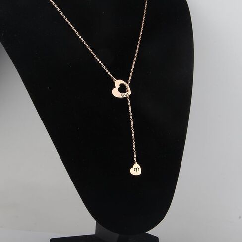 ENSIANTH Rose Gold Zodiac Signs Heart Necklace Stainless Steel Lariat Y Necklace Best Birthday Gift in Kuwait