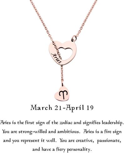 ENSIANTH Rose Gold Zodiac Signs Heart Necklace Stainless Steel Lariat Y Necklace Best Birthday Gift in Kuwait