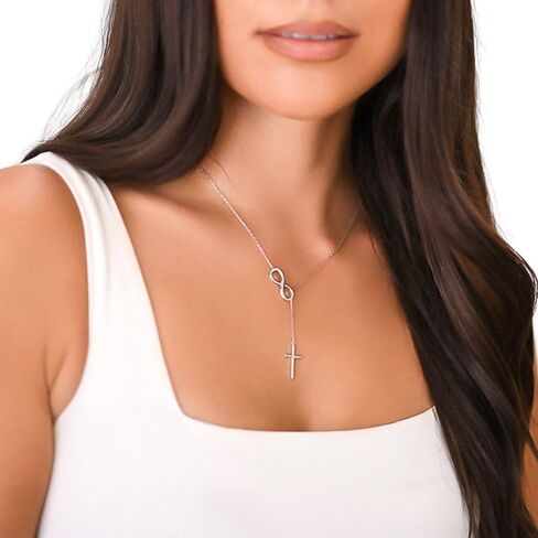 Beaux Bijoux Sterling Silver Gold Plated Cross Infinity Necklace for Women | Lariat Cross Necklace | Communion Confirmation Gift | Silver or Gold Cross Infinity Pendant for Girls in Kuwait